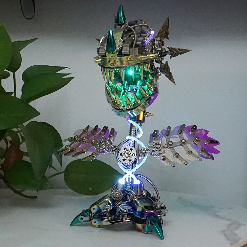 Laden Sie das Bild in Galerie -Viewer, {Steampunk Realistic Cannibal Flower with open mouth metal puzzle model
