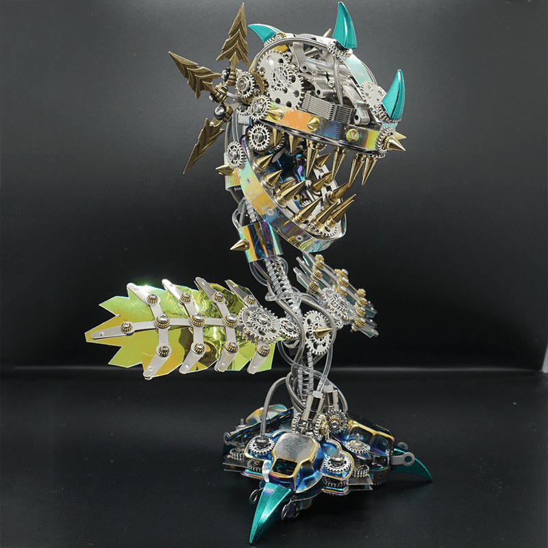 Laad de afbeelding in galerijviewer, Steampunk Realistic Cannibal Flower with open mouth metal puzzle model
