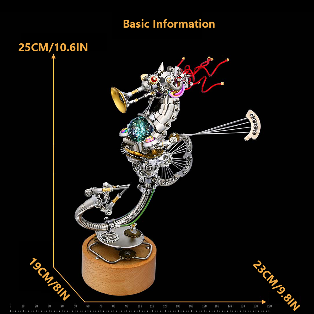 Steampunk Seahorse Metal Puzzle Model Kit with Music Box Base