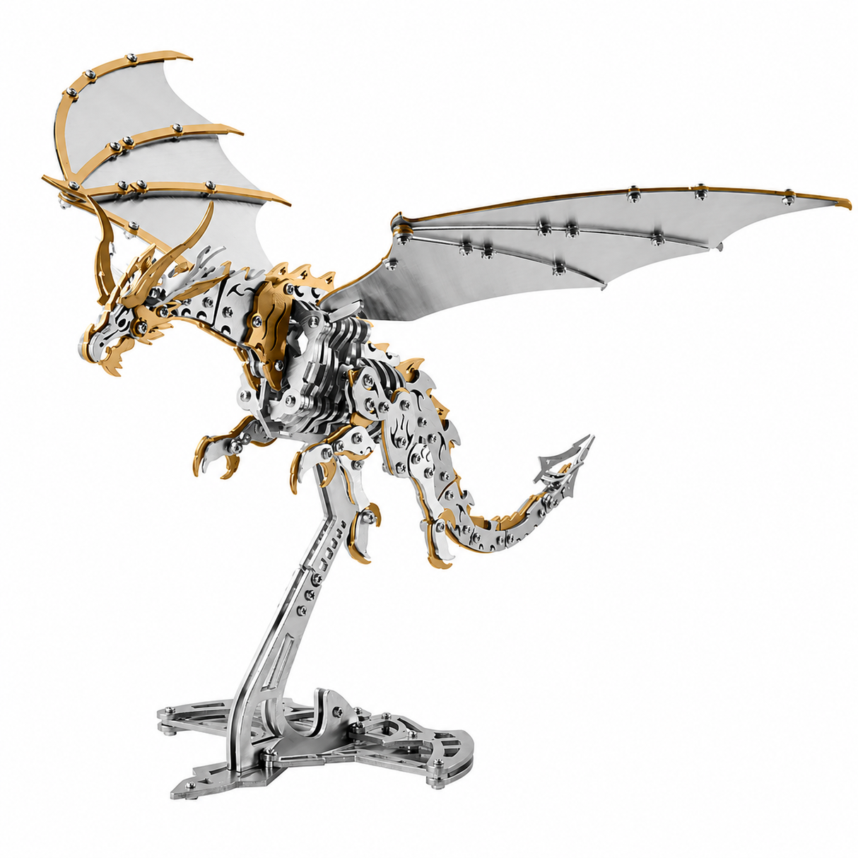 Close-up of precision stainless steel gears on Thunderwing Pterosaur metal model