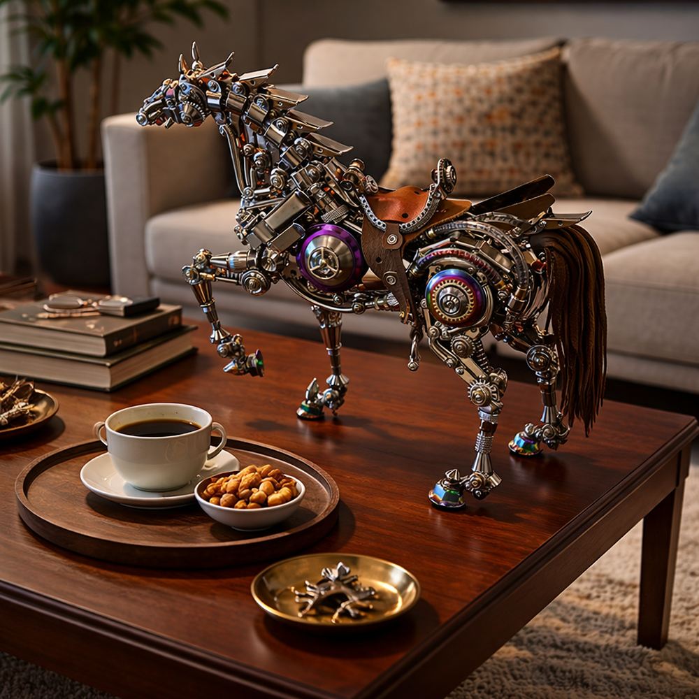 Mechanical Horse 3D Metal Model Puzzle Kit with LED Lights – DIY Steampunk Horse Building Set for Adults
