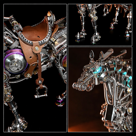 Steampunk Mechanical Horse Metal Puzzle Kit Built from 1500 Pieces
