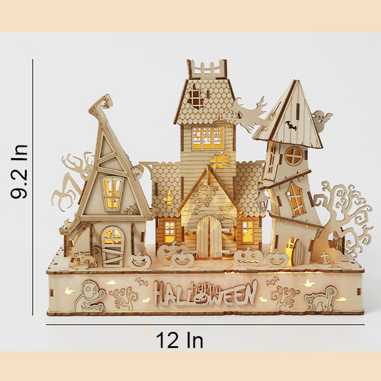 147PCS 3D Wooden DIY Halloween Pumpkin House Model Kit with Lights