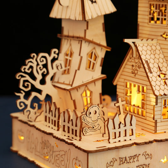 147pcs 3d Holz DIY Halloween Kürbishausmodell Kit mit Lichtern