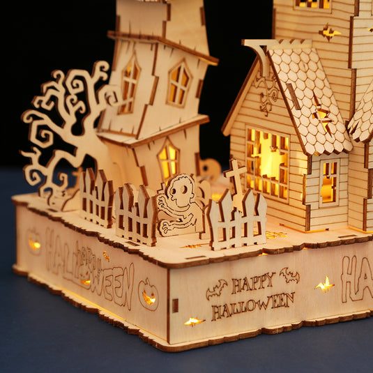 147PCS 3D Wooden DIY Halloween Pumpkin House Model Kit with Lights