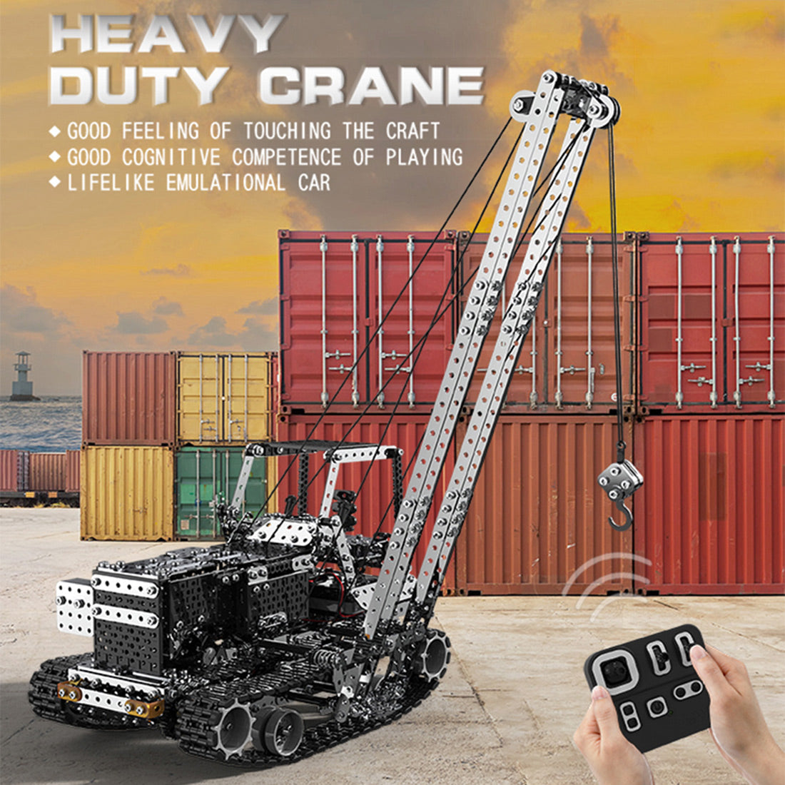 1745pcs rc Heavy Duty Zelf Operpende kraan met zijdelings opvouwbare jib-diy metaalkit