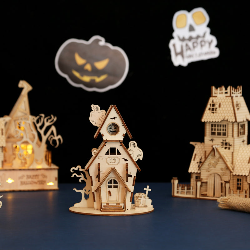 Laad de afbeelding in galerijviewer, 3D Halloween -serie Diy Ghost House Houten Model Kit
