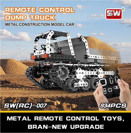 3D Metal Crawler Dumper Remote Contrôle Toy Car Adult Assemblé Blocs Blocs Blocs Science and Education Engineering Vehicle Modèle
