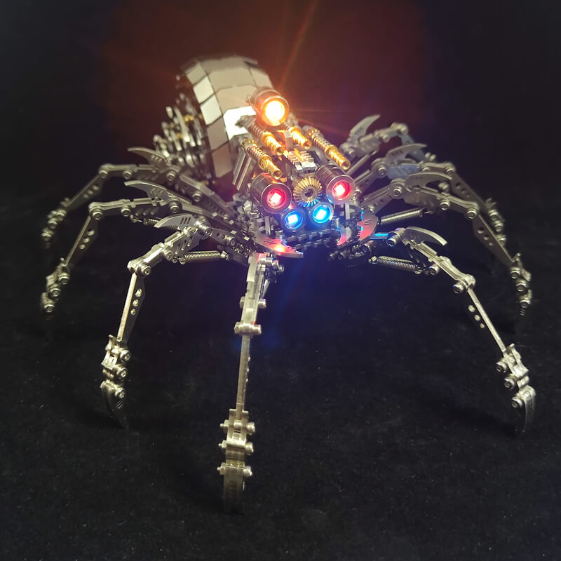 3D metal mechanical spider with colored lights rotatable puzzle model kit