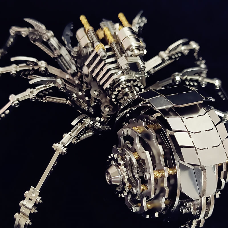 3D metal mechanical spider with colored lights rotatable puzzle model kit