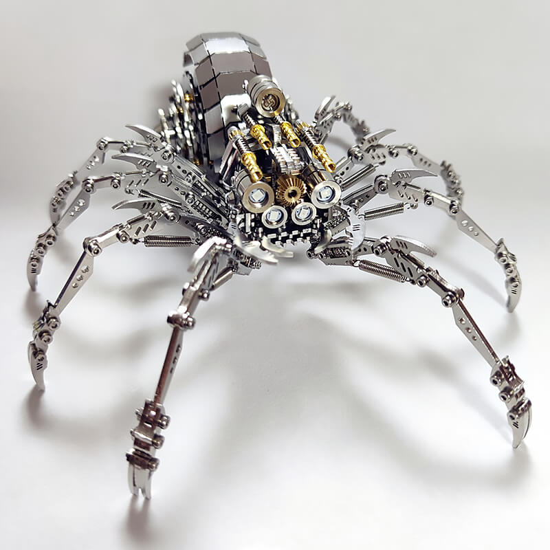 3D metal mechanical spider with colored lights rotatable puzzle model kit