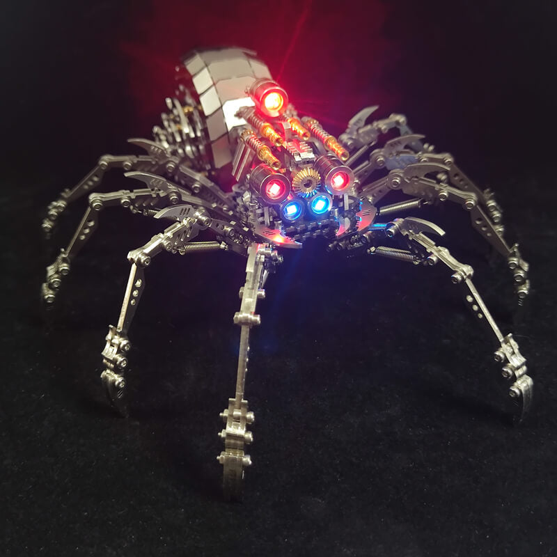 3D metal mechanical spider with colored lights rotatable puzzle model kit