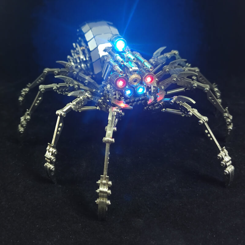 Load image into Gallery viewer, 3D metal mechanical spider with colored lights rotatable puzzle model kit
