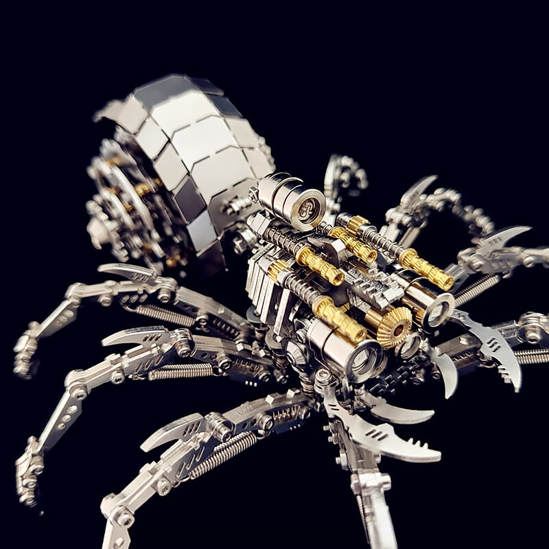 3D metal mechanical spider with colored lights rotatable puzzle model kit