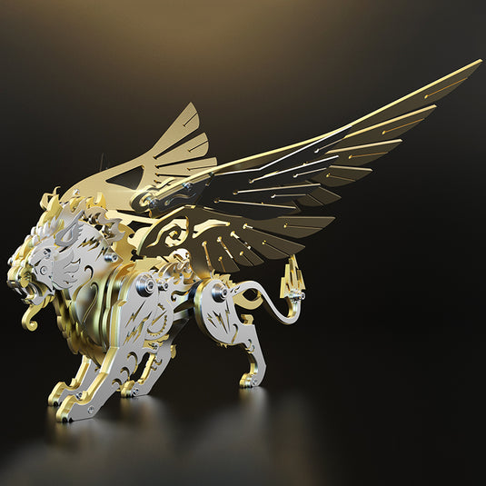 3D metal mechanical tiger with wings mythical creature model kit
