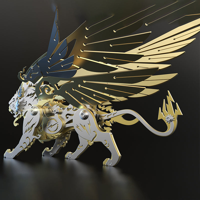 Load image into Gallery viewer, 3D metal mechanical tiger with wings mythical creature model kit

