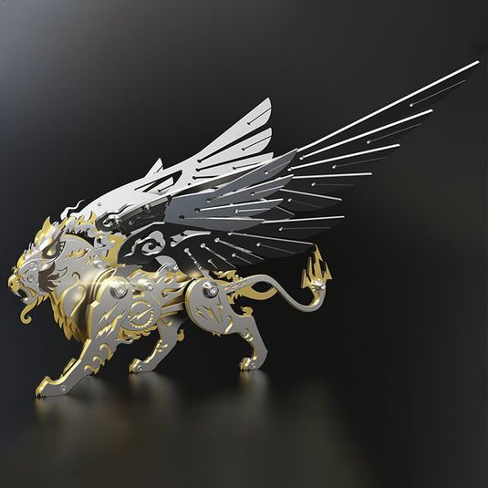 3D metal mechanical tiger with wings mythical creature model kit