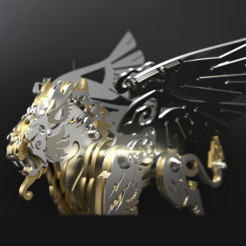 Load image into Gallery viewer, 3D metal mechanical tiger with wings mythical creature model kit
