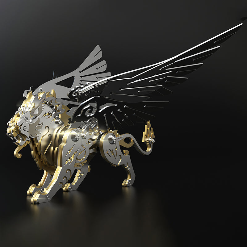 3D metal mechanical tiger with wings mythical creature model kit