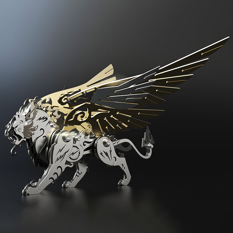 Load image into Gallery viewer, 3D metal mechanical tiger with wings mythical creature model kit
