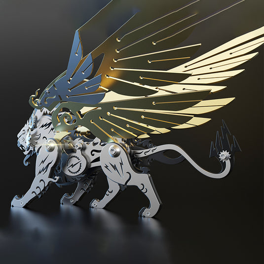 3D metal mechanical tiger with wings mythical creature model kit