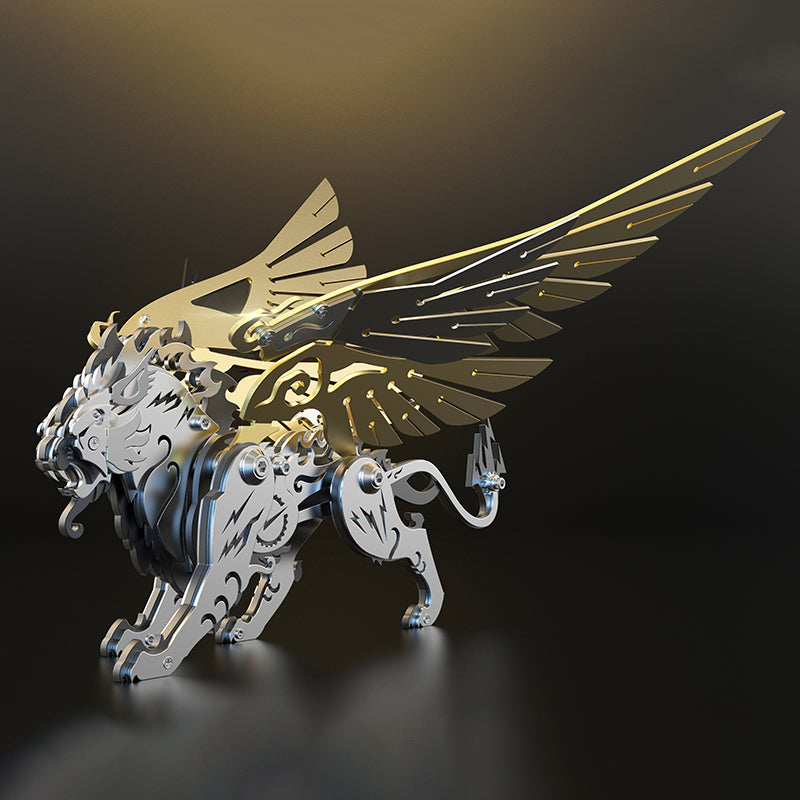 Load image into Gallery viewer, 3D metal mechanical tiger with wings mythical creature model kit
