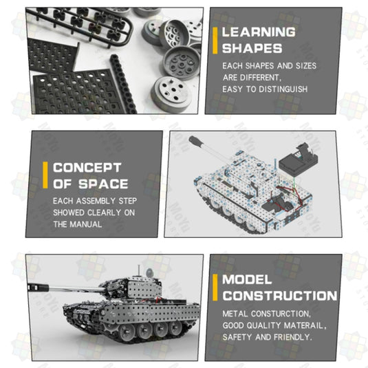 952pcs DIY Asamblea 3D Metal RC Tank Modelo Modelo Kit juguete