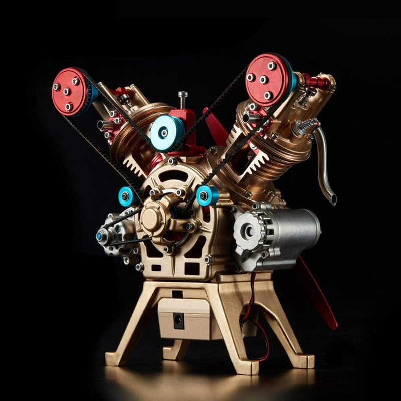Laden Sie das Bild in Galerie -Viewer, {Auto Motormodell All Metal Mini Manual Assembly V2 Doppelzylinder Spielzeugsammlung Dekoration
