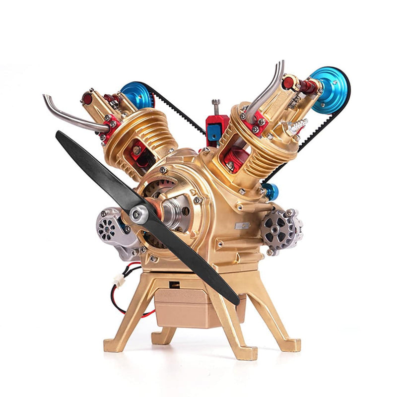 Laden Sie das Bild in Galerie -Viewer, {Auto Motormodell All Metal Mini Manual Assembly V2 Doppelzylinder Spielzeugsammlung Dekoration
