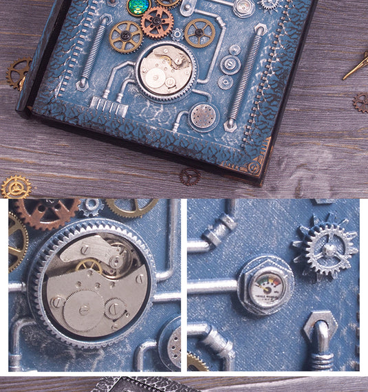 Cuaderno de estilo steampunk en relieve con caja de regalo