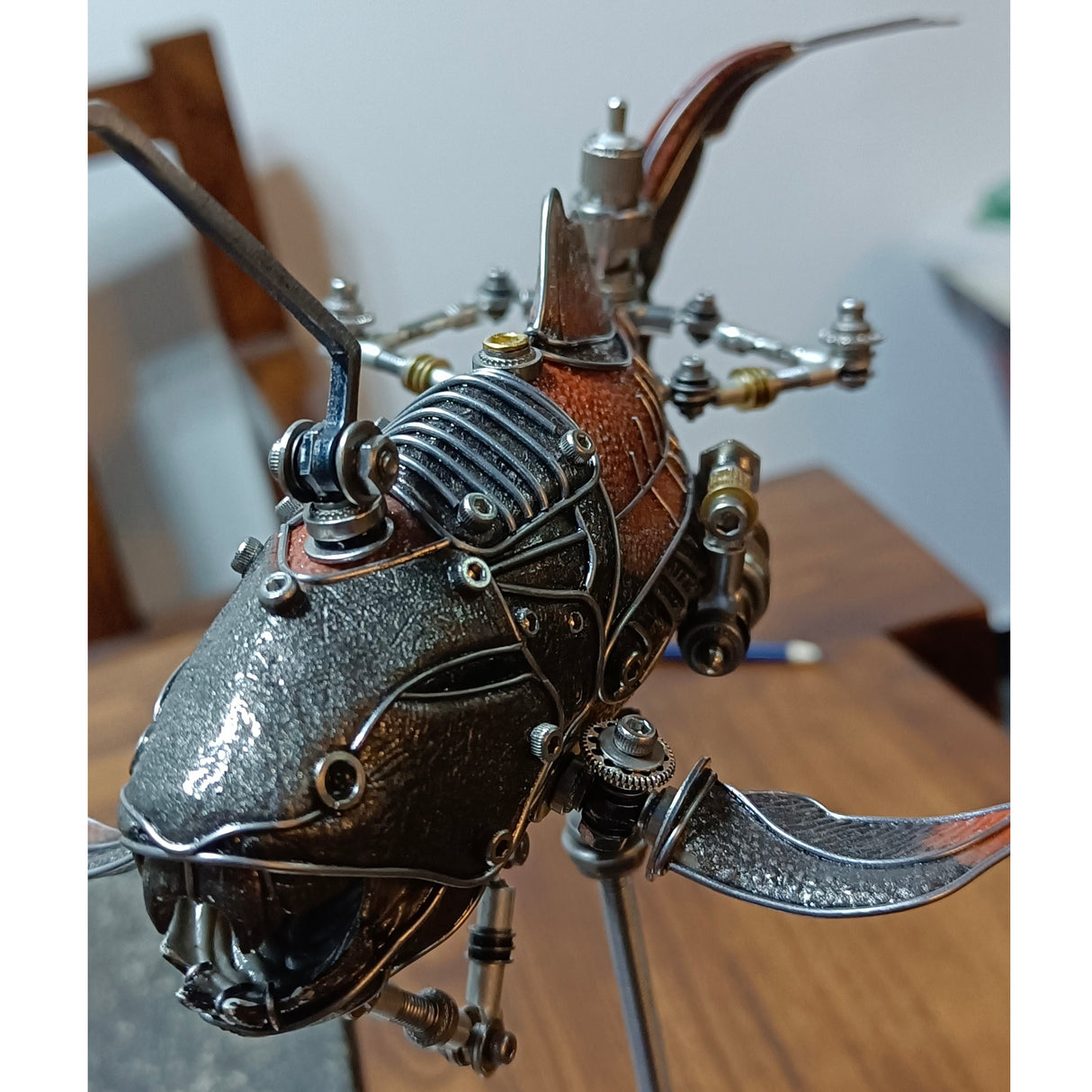 Steampunk 3D Metal Metal Dunkleosteus Modelo de artesanía