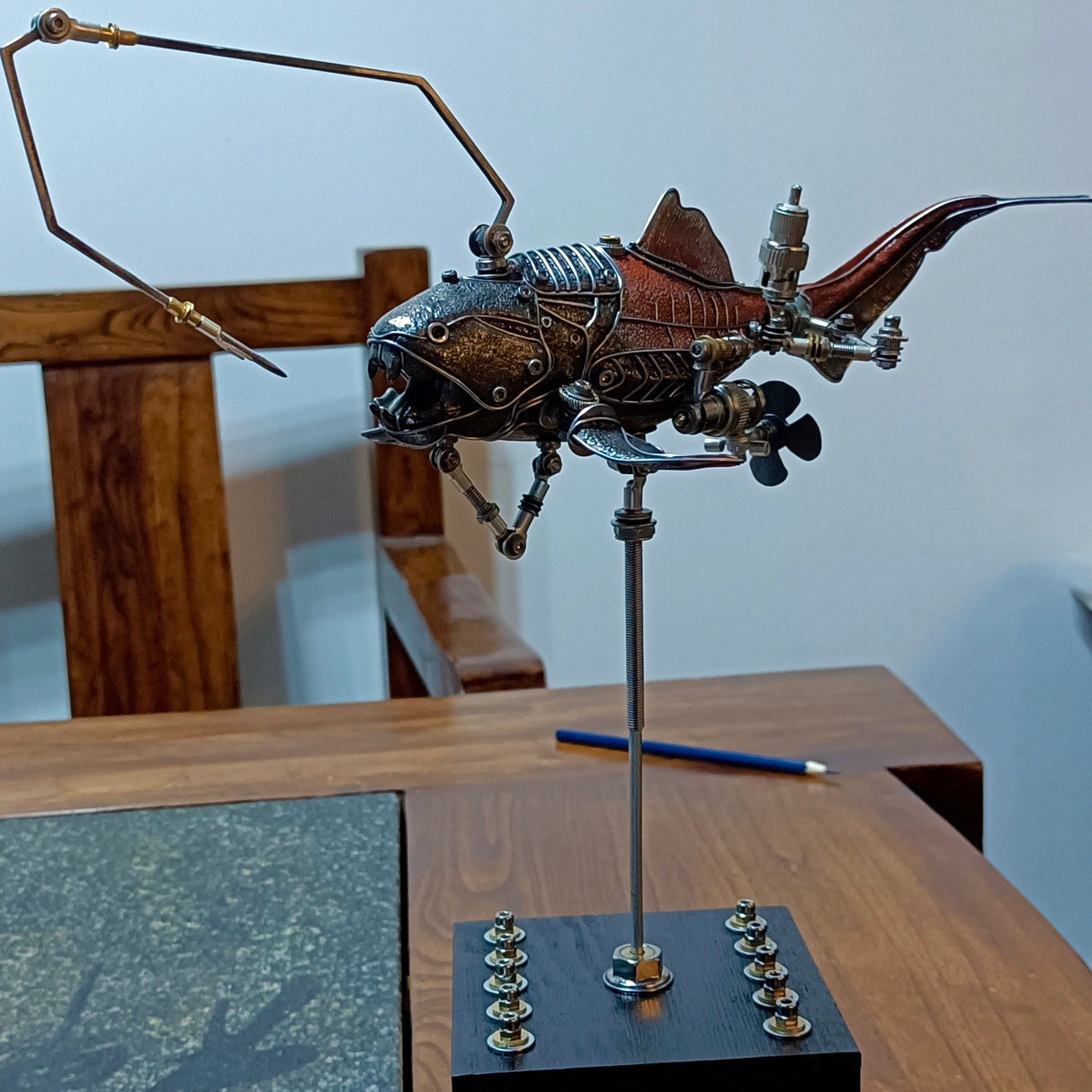 Steampunk 3D Metal Metal Dunkleosteus Modelo de artesanía