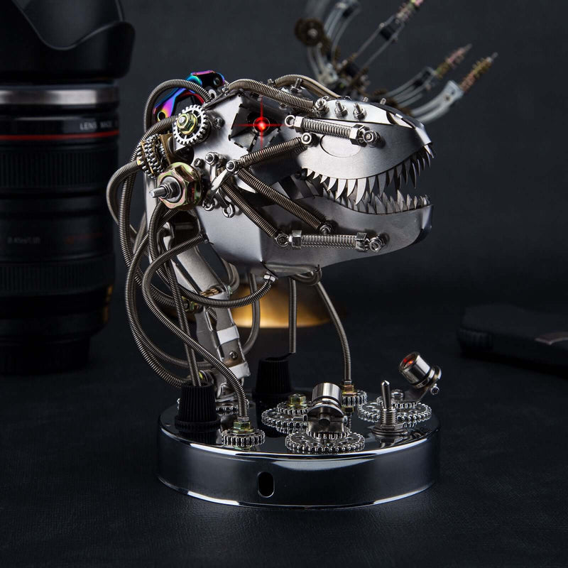 Laad de afbeelding in galerijviewer, Steampunk 3D metaal beweegbare mechanische dinosauruskop 180pcs model kits
