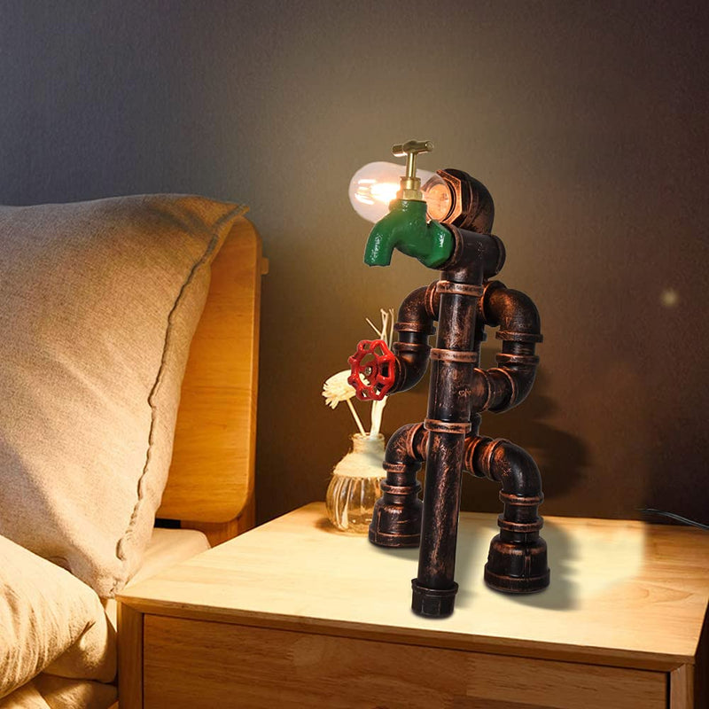 Laden Sie das Bild in Galerie -Viewer, {Steampunk Desktop Metall Desk Lampe Wasserrohr Tisch Vintage Tischlampe
