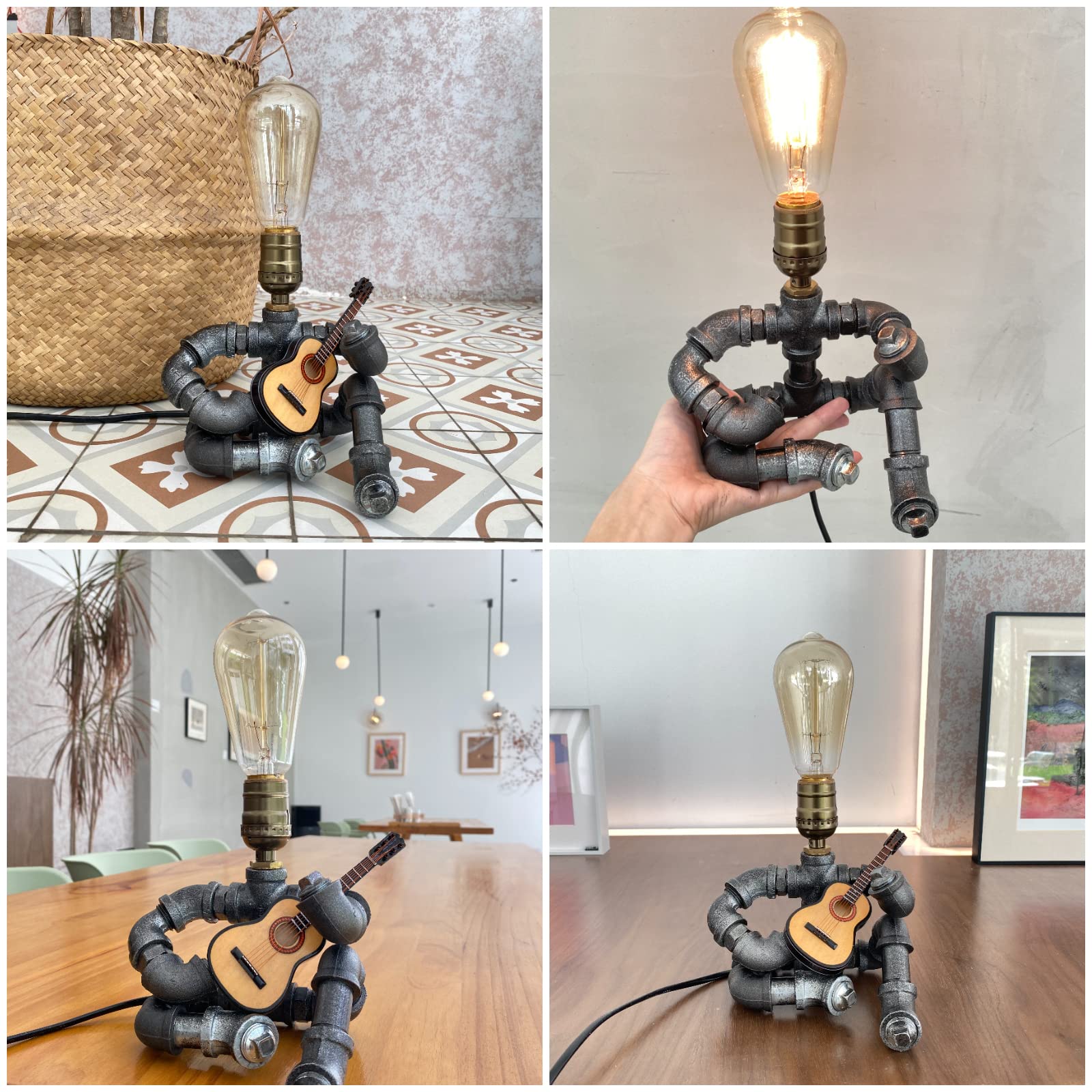 Steampunk Industrial Antique Iron Metal Robot Pipe Desk Table Lamp metalkitor