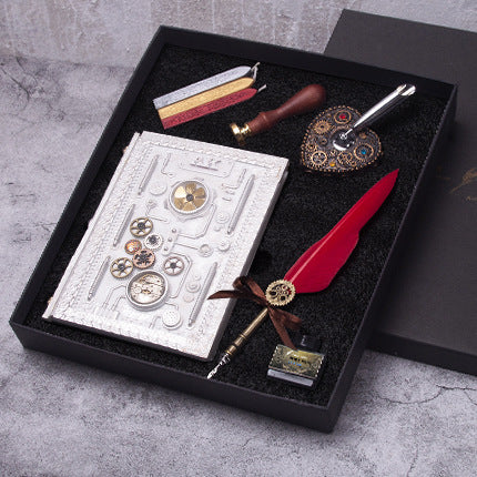 Steampunk Notebook Hardcover Notebook Feather Pen Kit and DIY Seal with Gift Box