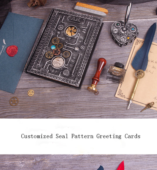 Steampunk Notebook Hardcover Notebook Feather Pen Kit und DIY Seal mit Geschenkbox