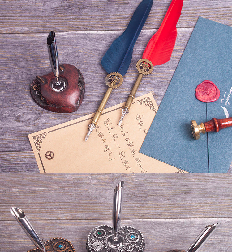 Steampunk Notebook Hardcover Notebook Feather Pen Kit and DIY Seal with Gift Box