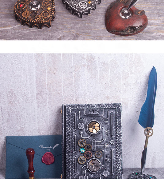 Kit de pluma de cuaderno de cuaderno de cuaderno steampunk y sello de bricolaje con caja de regalo