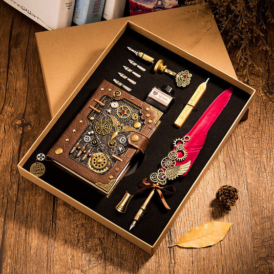Steampunk Notebook Hardcover Notebook Feather Pen Kit and Seal with Gift Box