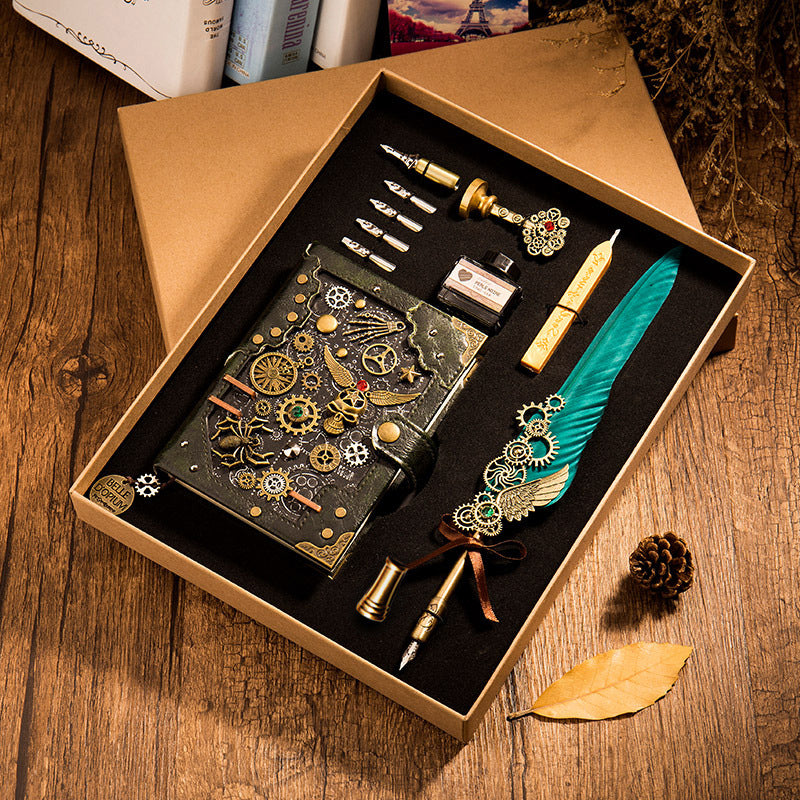 Laad de afbeelding in galerijviewer, Steampunk Notebook Hardcover Notebook Feather Pen Kit en afdichting met geschenkdoos

