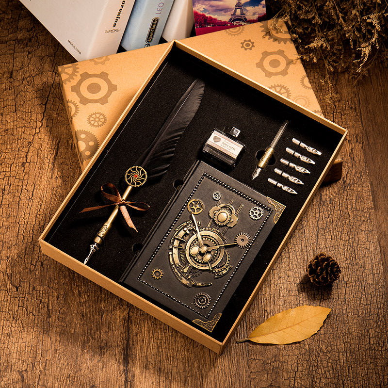 Load image into Gallery viewer, Steampunk Notebook Hardcover Notebook Feather Pen Kit with Gift Box
