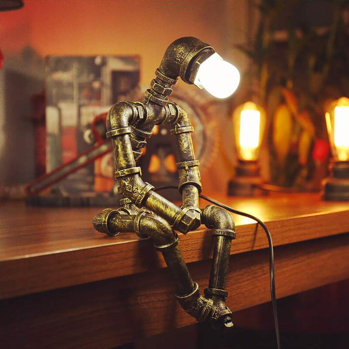 Steampunk Retro Lampen Industrial Roboter Lampe Water Pipe Lampf Lampf -Schreibtischlampen mit Glühbirne