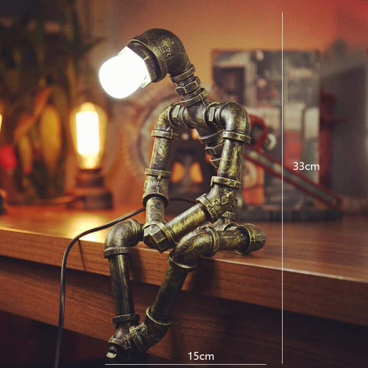 Steampunk Retro Lampen Industrial Roboter Lampe Water Pipe Lampf Lampf -Schreibtischlampen mit Glühbirne