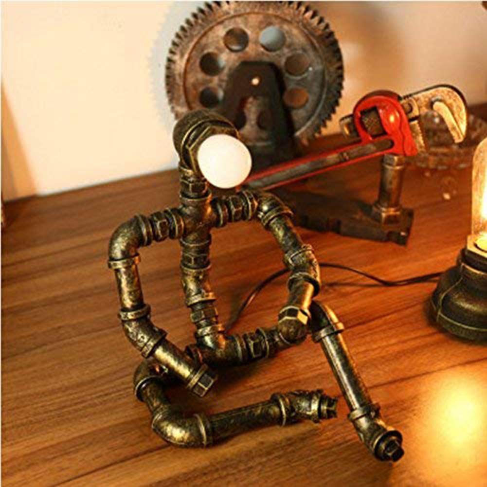 Steampunk Retro Lampen Industrial Roboter Lampe Water Pipe Lampf Lampf -Schreibtischlampen mit Glühbirne