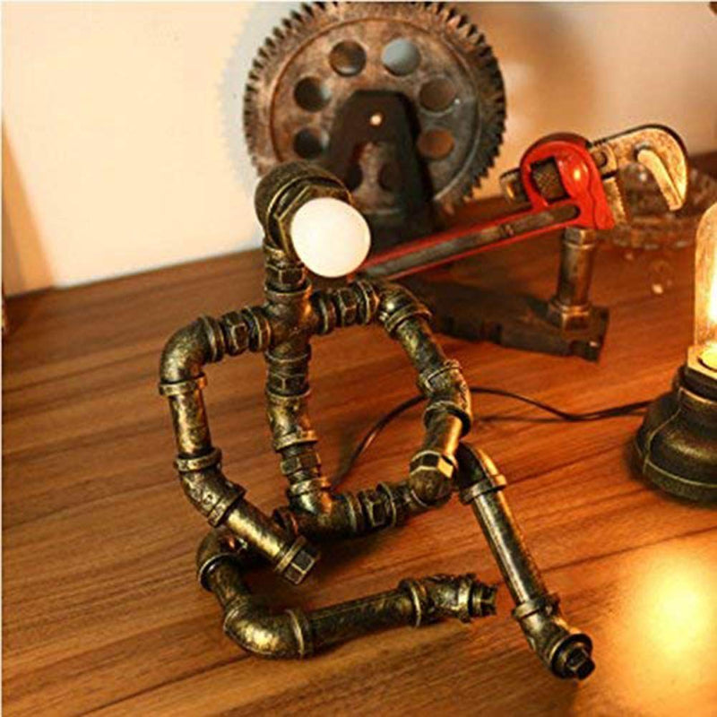 Laden Sie das Bild in Galerie -Viewer, {Steampunk Retro Lampen Industrial Roboter Lampe Water Pipe Lampf Lampf -Schreibtischlampen mit Glühbirne
