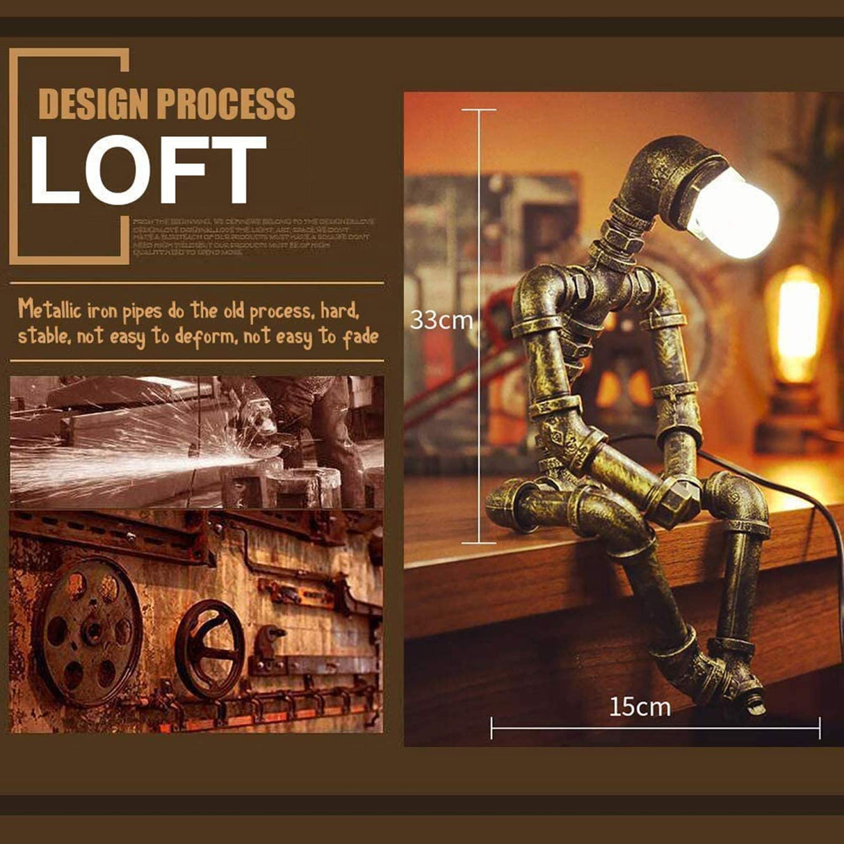 Steampunk Retro Lampen Industrial Roboter Lampe Water Pipe Lampf Lampf -Schreibtischlampen mit Glühbirne