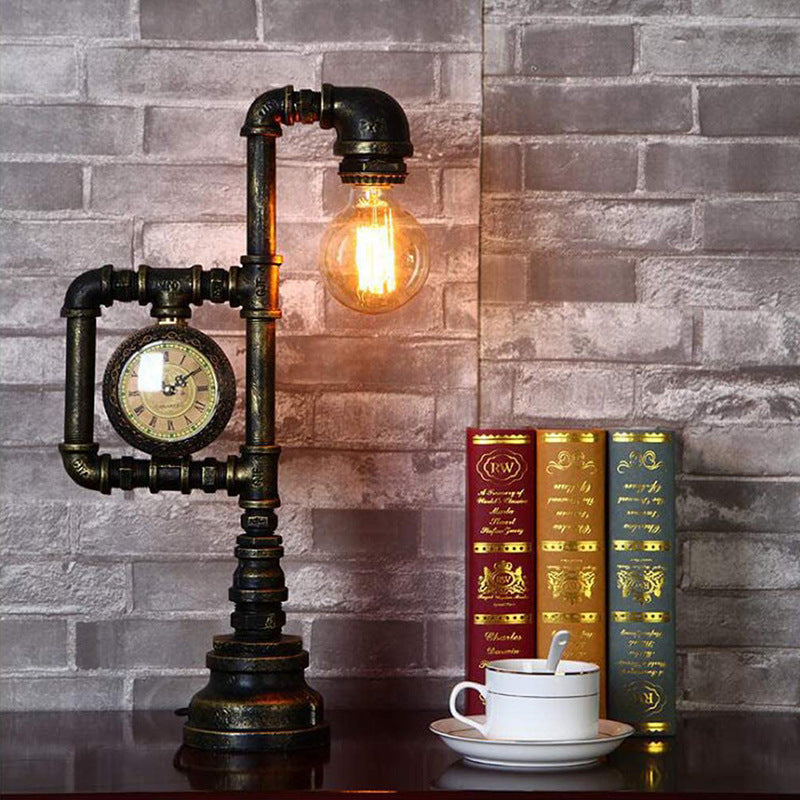 Load image into Gallery viewer, Steampunk with clock water pipe lamp for study bedroom bedside decoration
