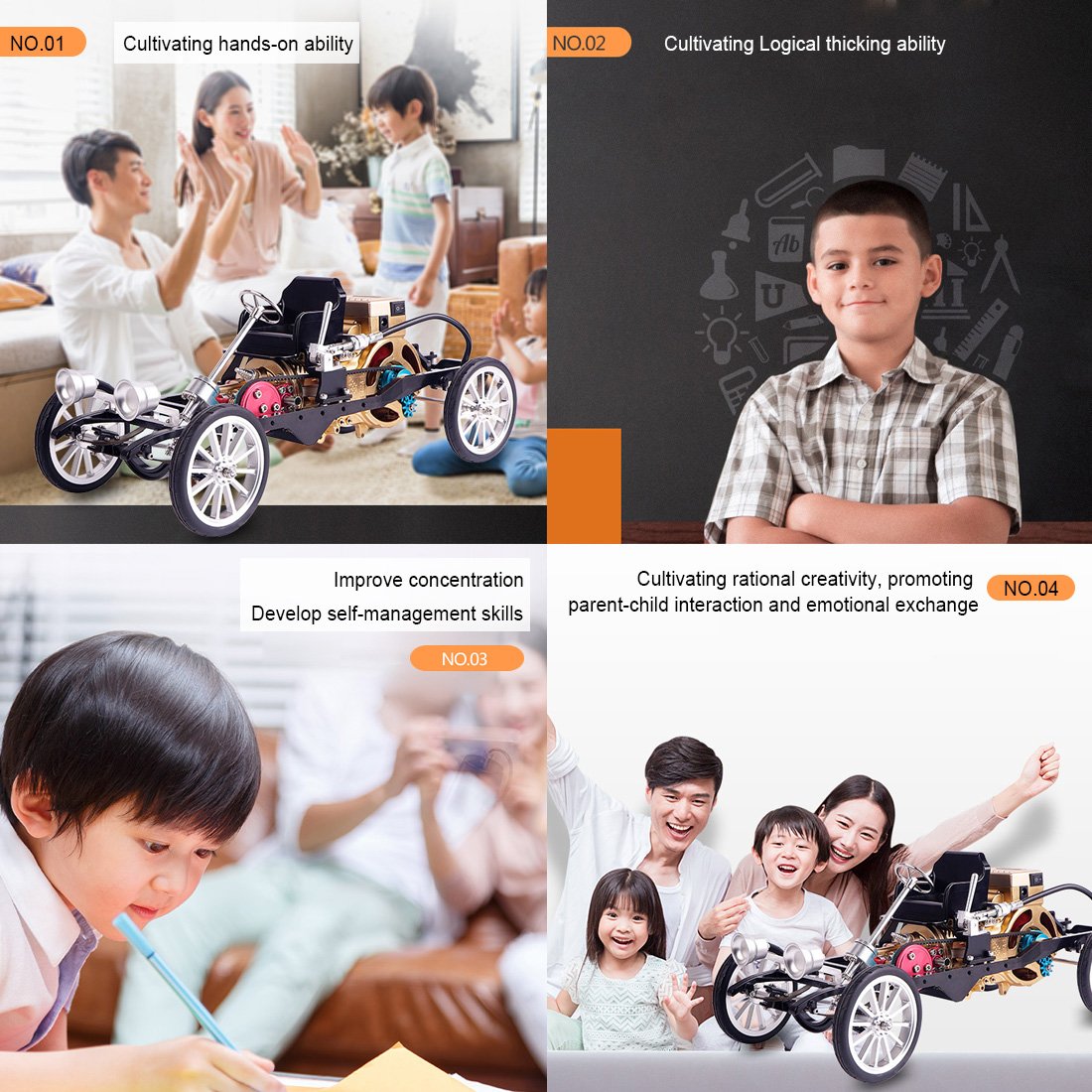 Teching British Retro-styled Metal Single Cylinder Engine Car Vehicle Assembly Model Toy for Adult