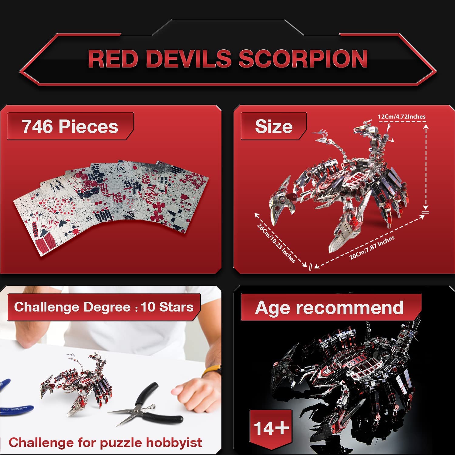 3D Metal Mechanical Red Devils Scorpion Model Kits DIY Art Craft